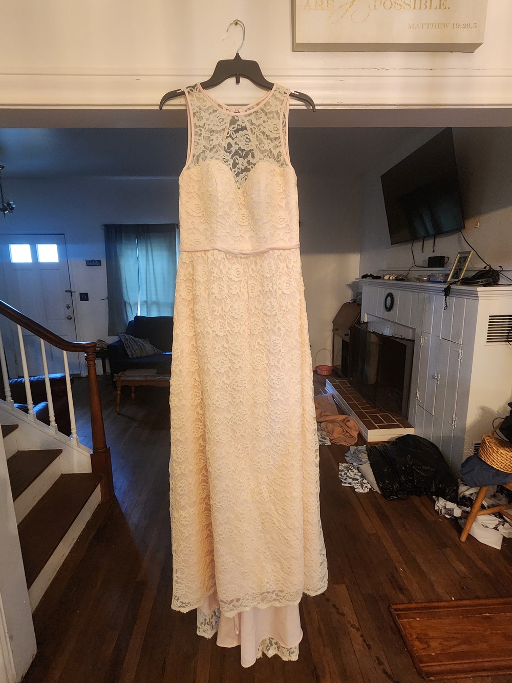 Alfred Angelo Lace Maxi Dress in Blush Pink